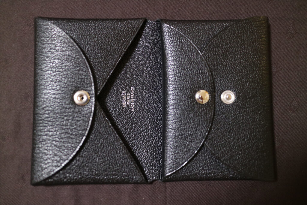 HERMES エルメス 23年製 Calvi Duo カルヴィ デュオ レザー カードケース ブラウン B刻印 シルバー金具